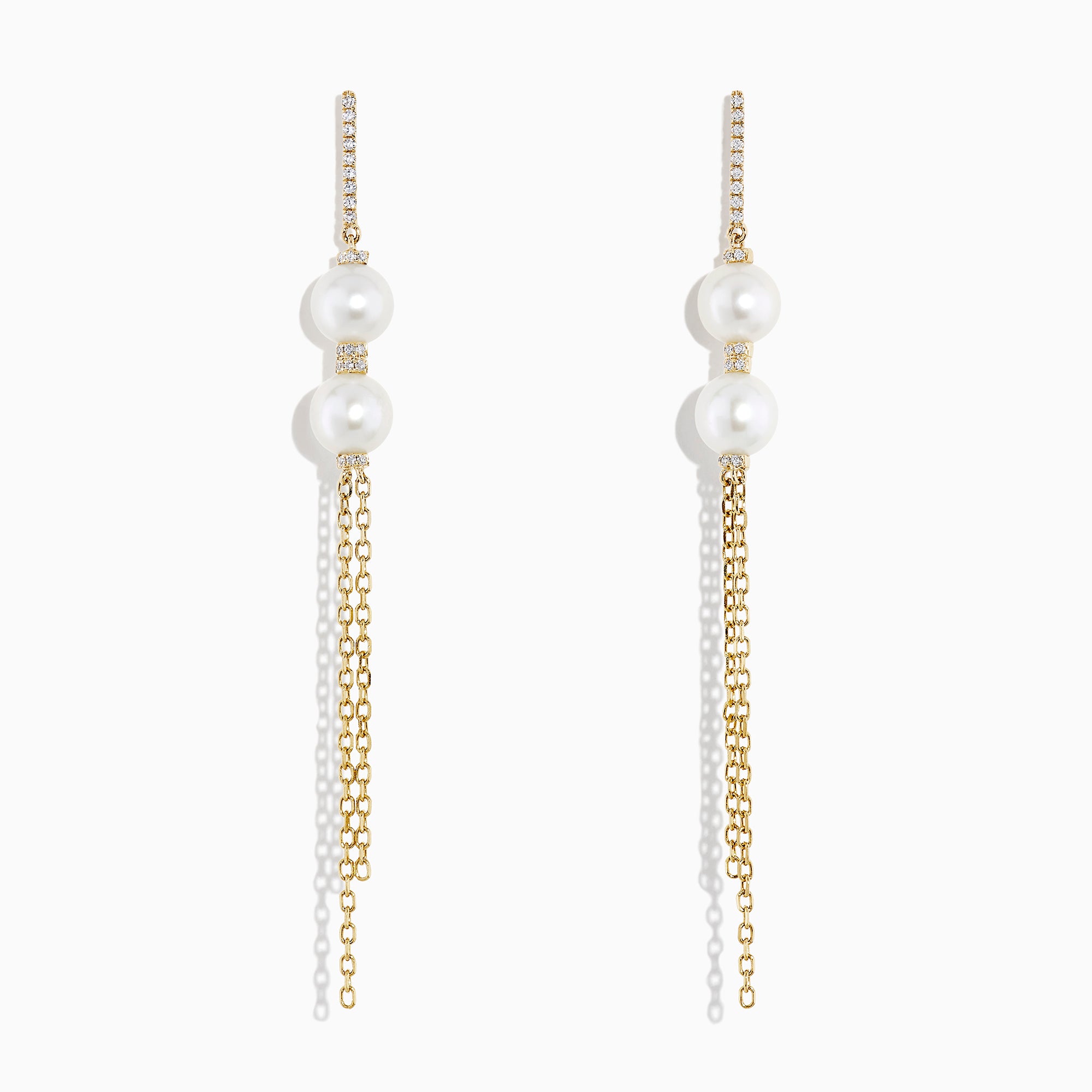 Effy 14K Yellow Gold Cultured Fresh Water Pearl & Diamond Fringe Earrings, 0.12 TCW
