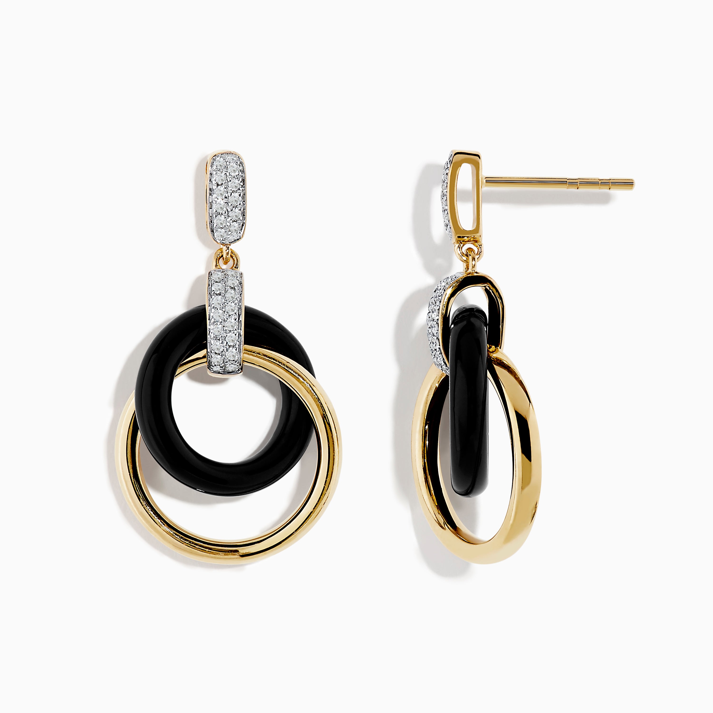 Effy Eclipse 14K Yellow Gold Diamond and Onyx Crossover Drop Earrings