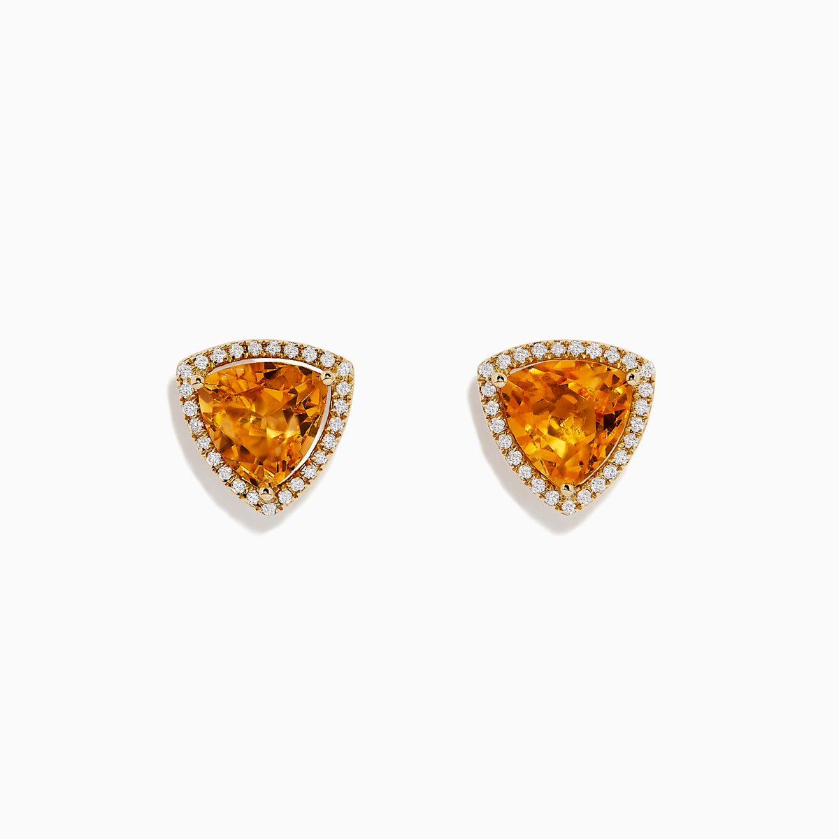 The Sunset 14K Yellow Gold Citrine and Diamond Earrings (3.56 TCW) feature bold triangular citrine gems at the center, bordered by shimmering diamonds—perfect for adding a vibrant pop of color to any look.