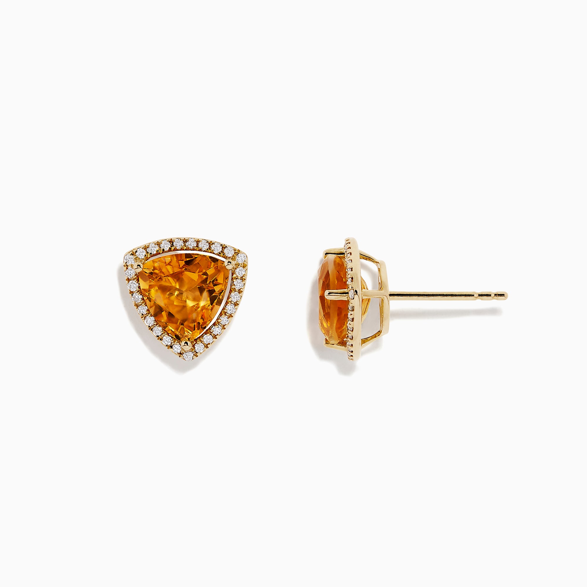 The Sunset 14K Yellow Gold Citrine and Diamond Earrings (3.56 TCW) feature bold triangular citrine gems at the center, bordered by shimmering diamonds—perfect for adding a vibrant pop of color to any look.