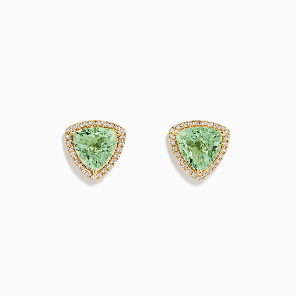 Effy 14K Yellow Gold Green Amethyst and Diamond Earrings