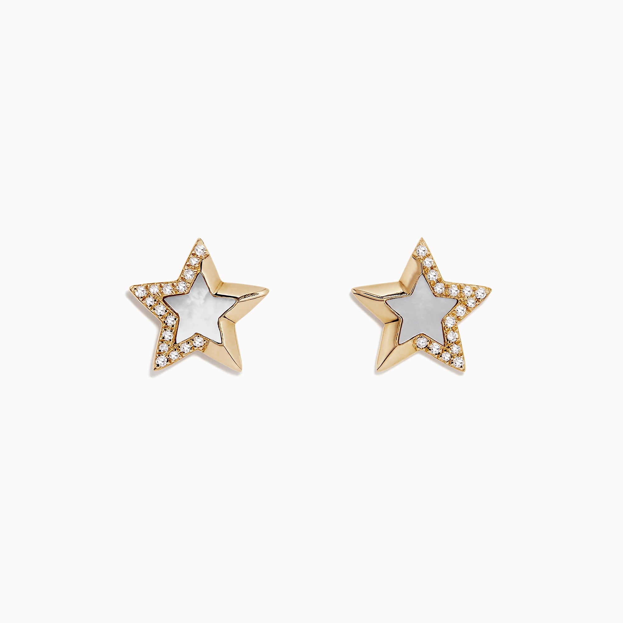 Effy Novelty 14K Gold Mother of Pearl and Diamond Star Earrings, 0.11 TCW