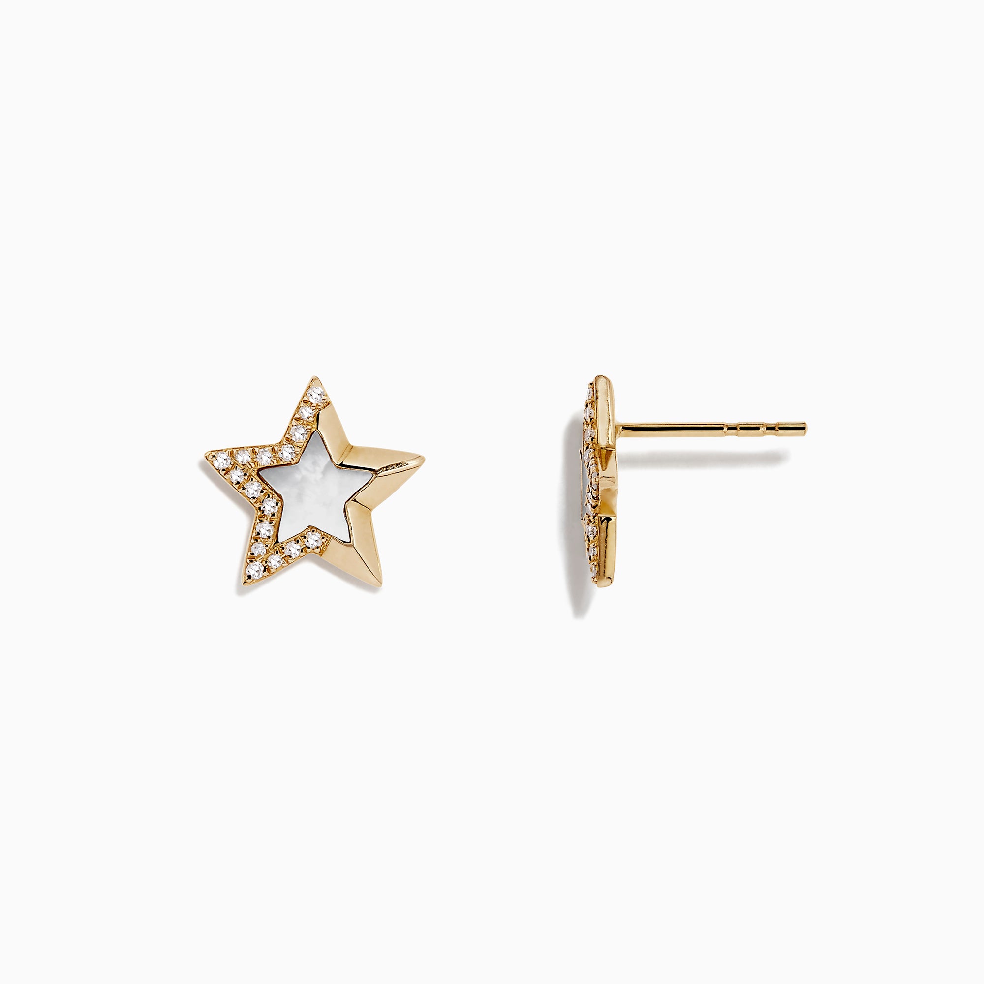 Effy Novelty 14K Gold Mother of Pearl and Diamond Star Earrings, 0.11 TCW