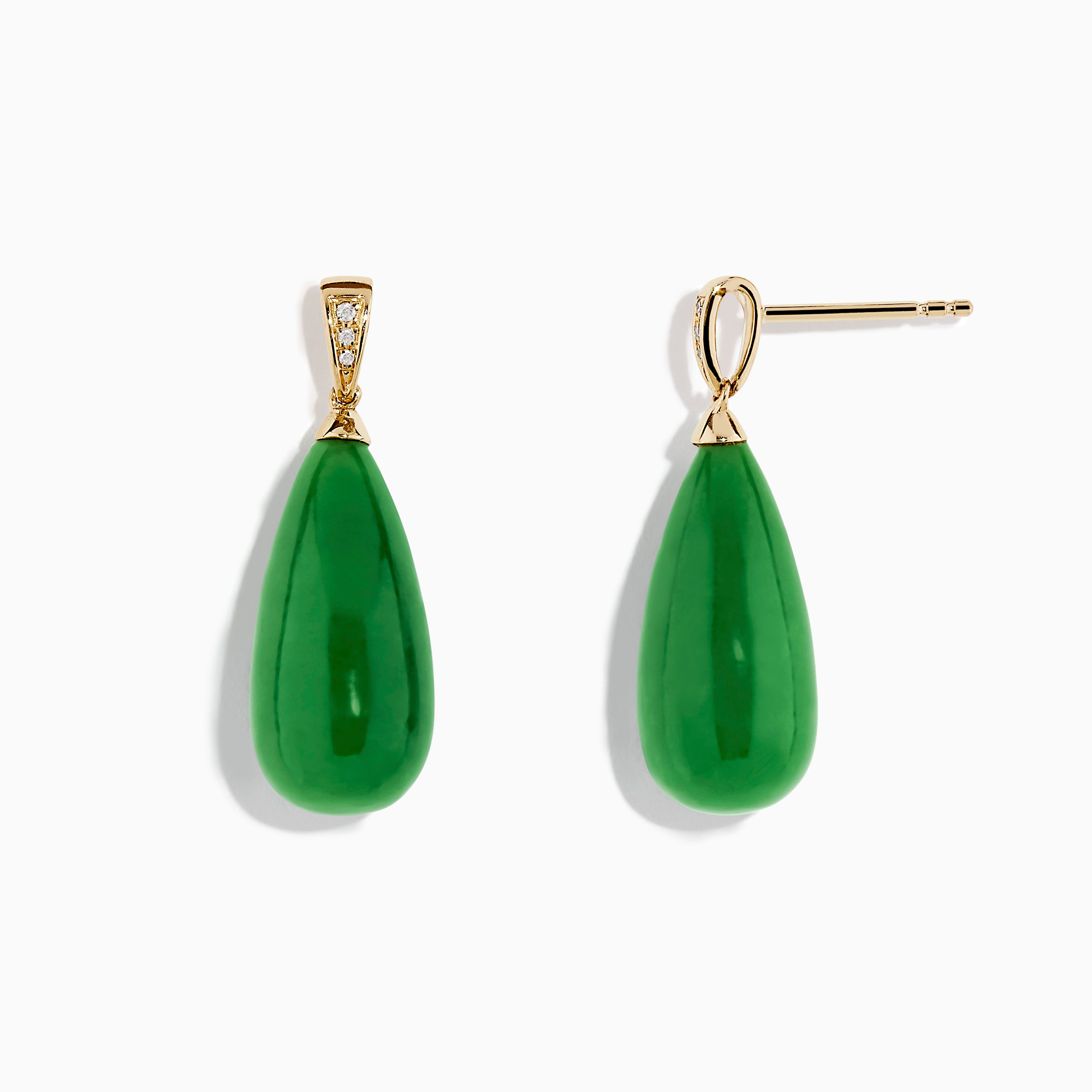 14K Yellow Gold Green Jade and Diamond Drop Earrings –