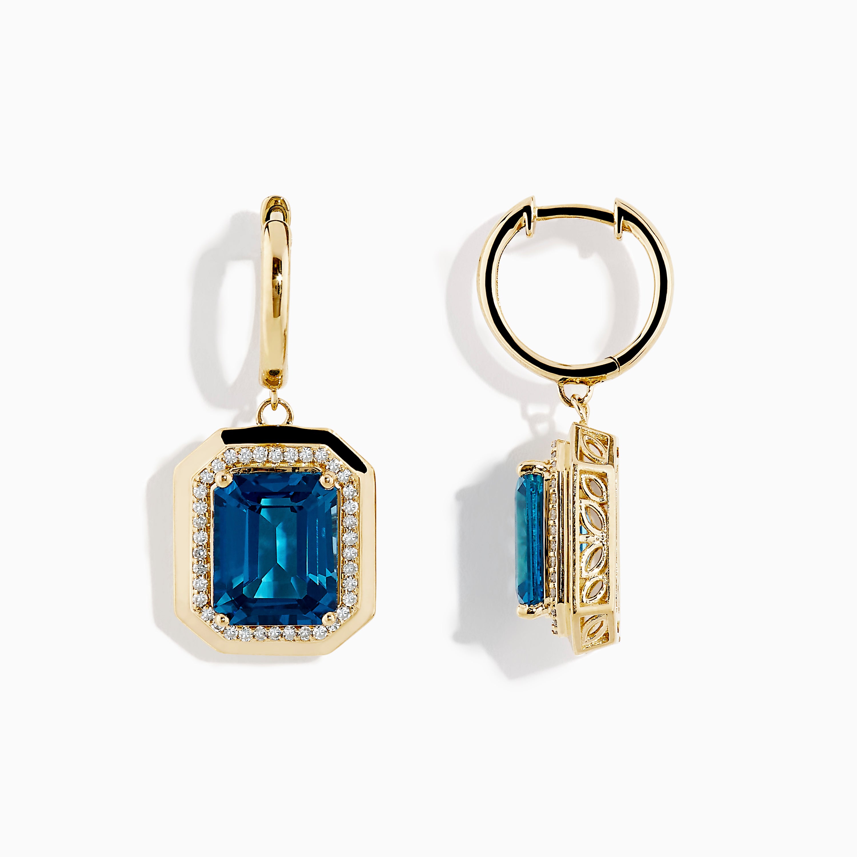 Effy Ocean Bleu 14K Yellow Gold Blue Topaz and Diamond Drop Earrings