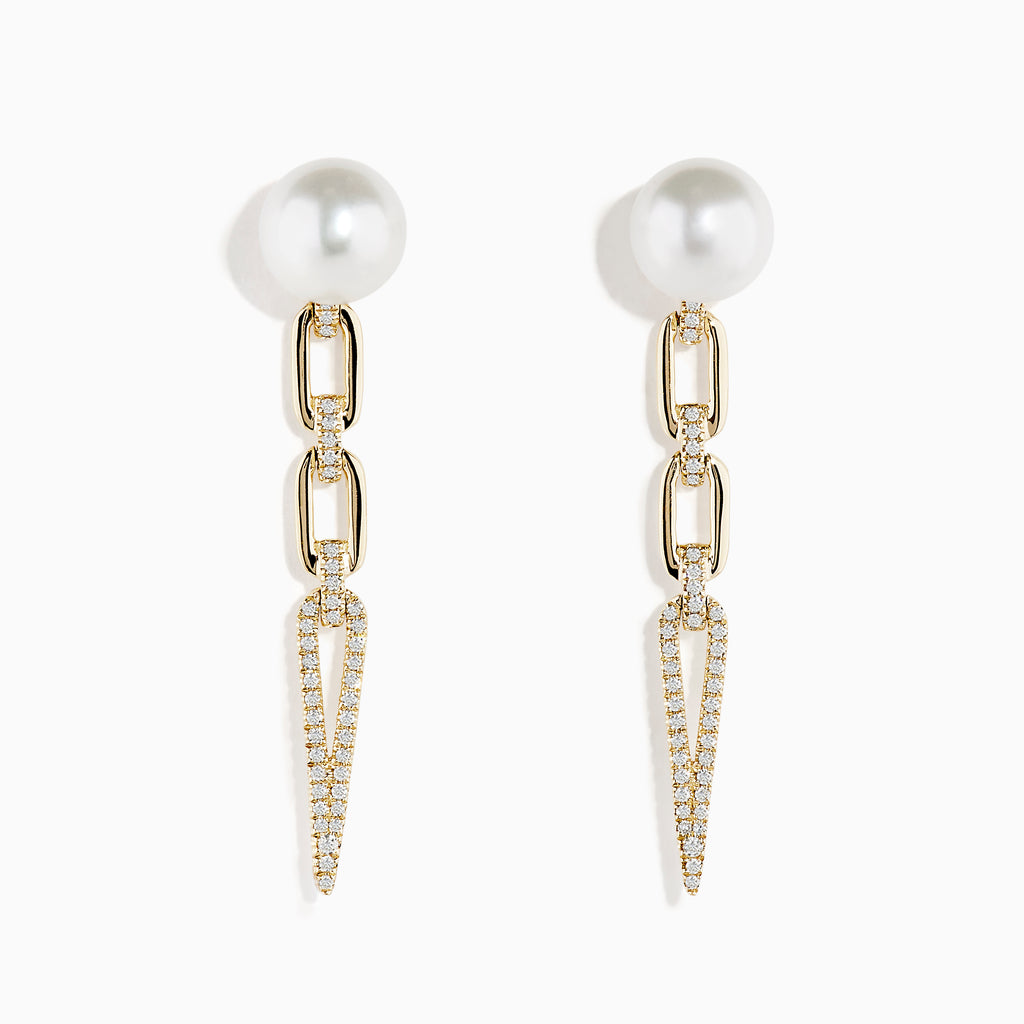 Effy 14K Yellow Gold Freshwater Pearl and Diamond Drop Earrings