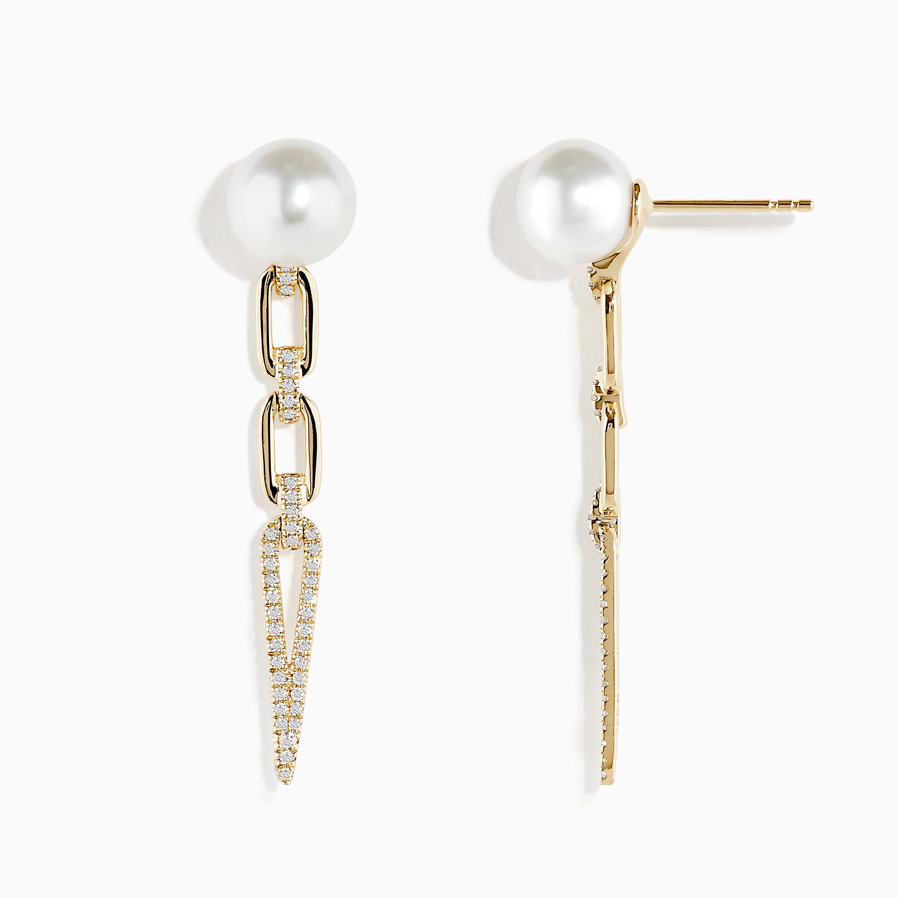 Effy 14K Yellow Gold Freshwater Pearl and Diamond Drop Earrings