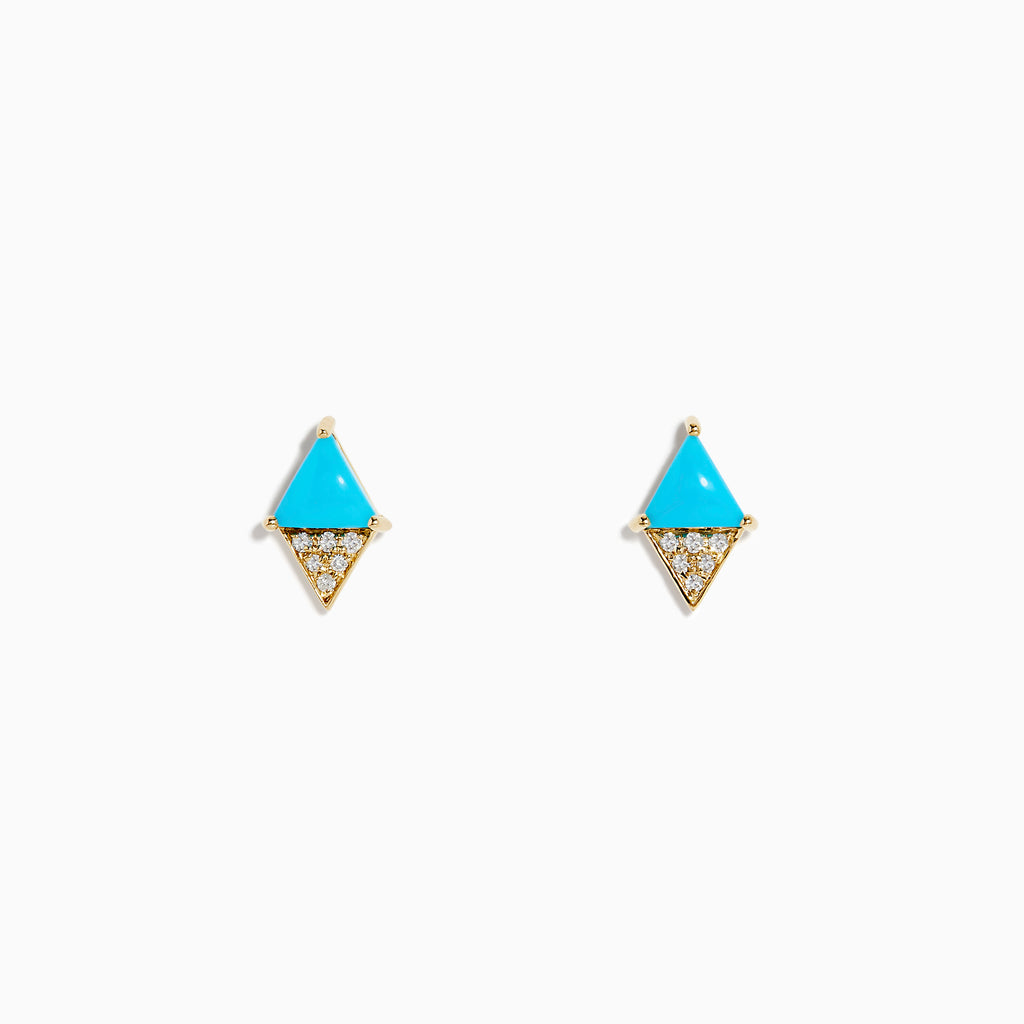 Effy 14K Yellow Gold Turquoise and Diamond Stud Earrings