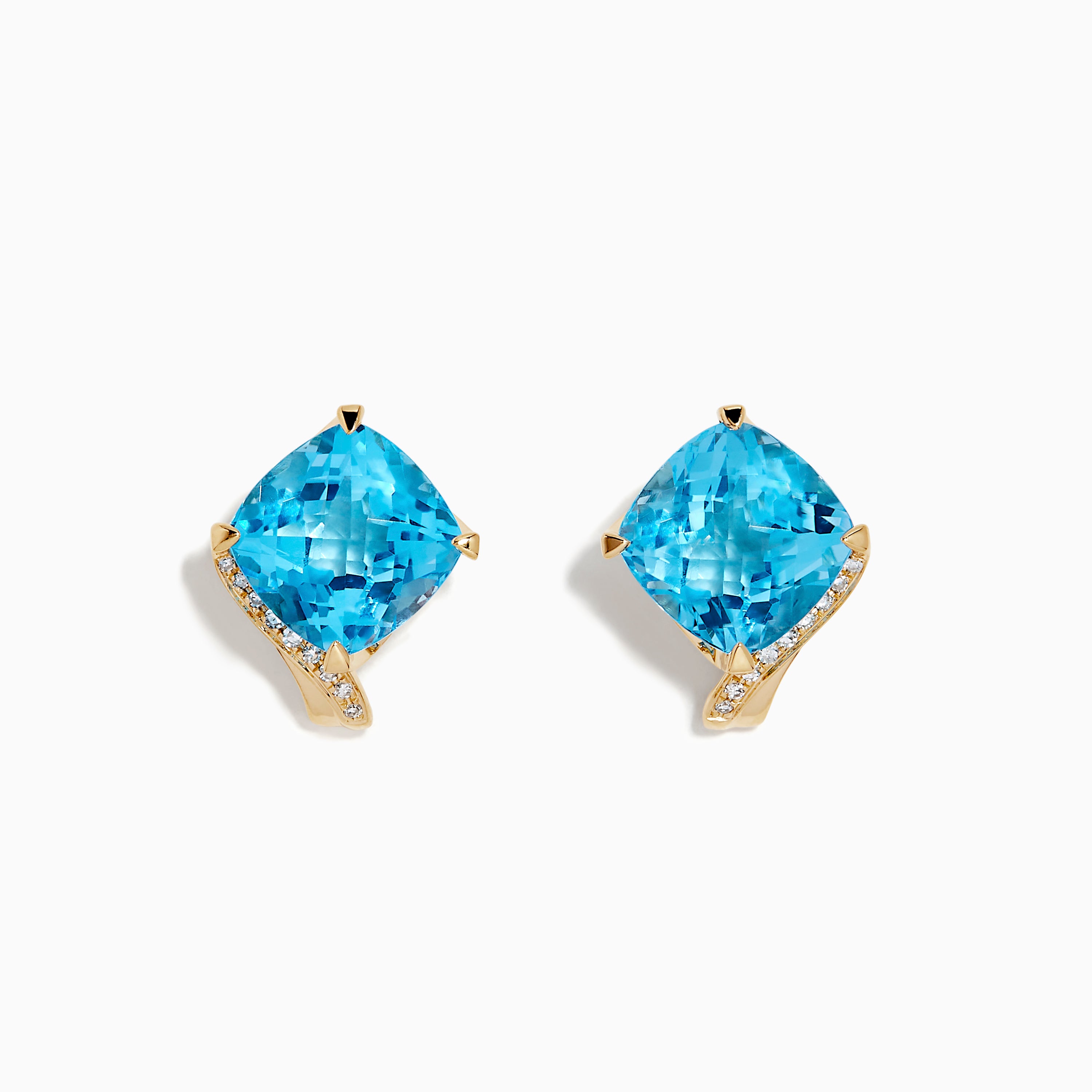 Effy Ocean Bleu 14K Yelolw Gold Blue Topaz and Diamond Stud Earrings