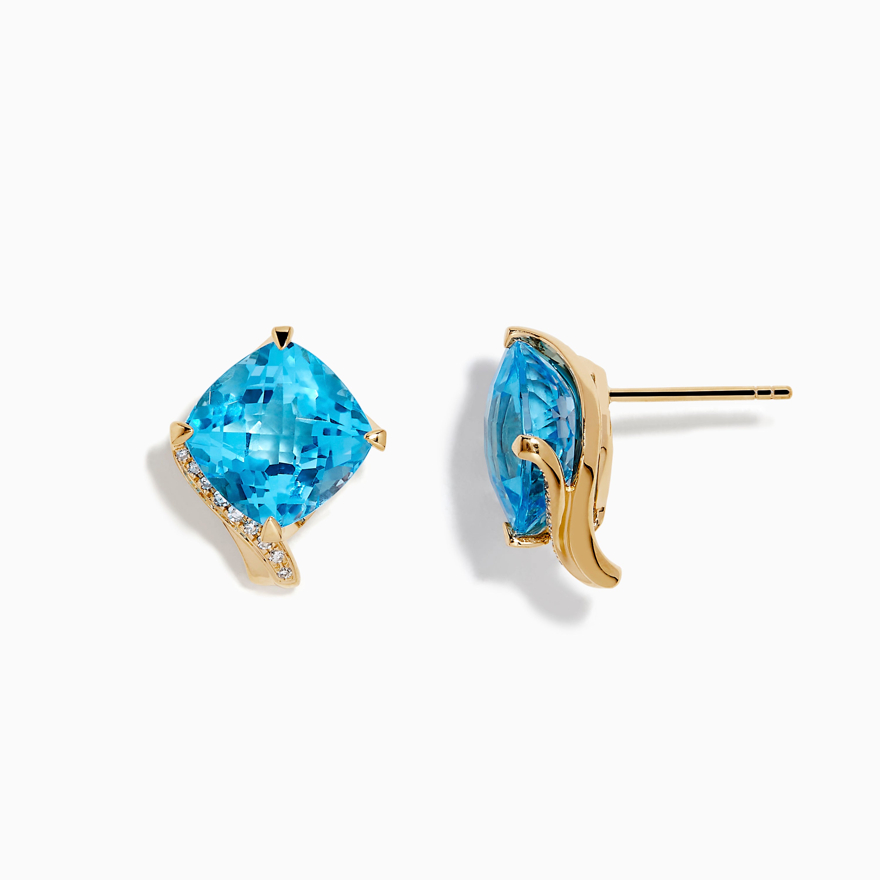 Effy Ocean Bleu 14K Yelolw Gold Blue Topaz and Diamond Stud Earrings