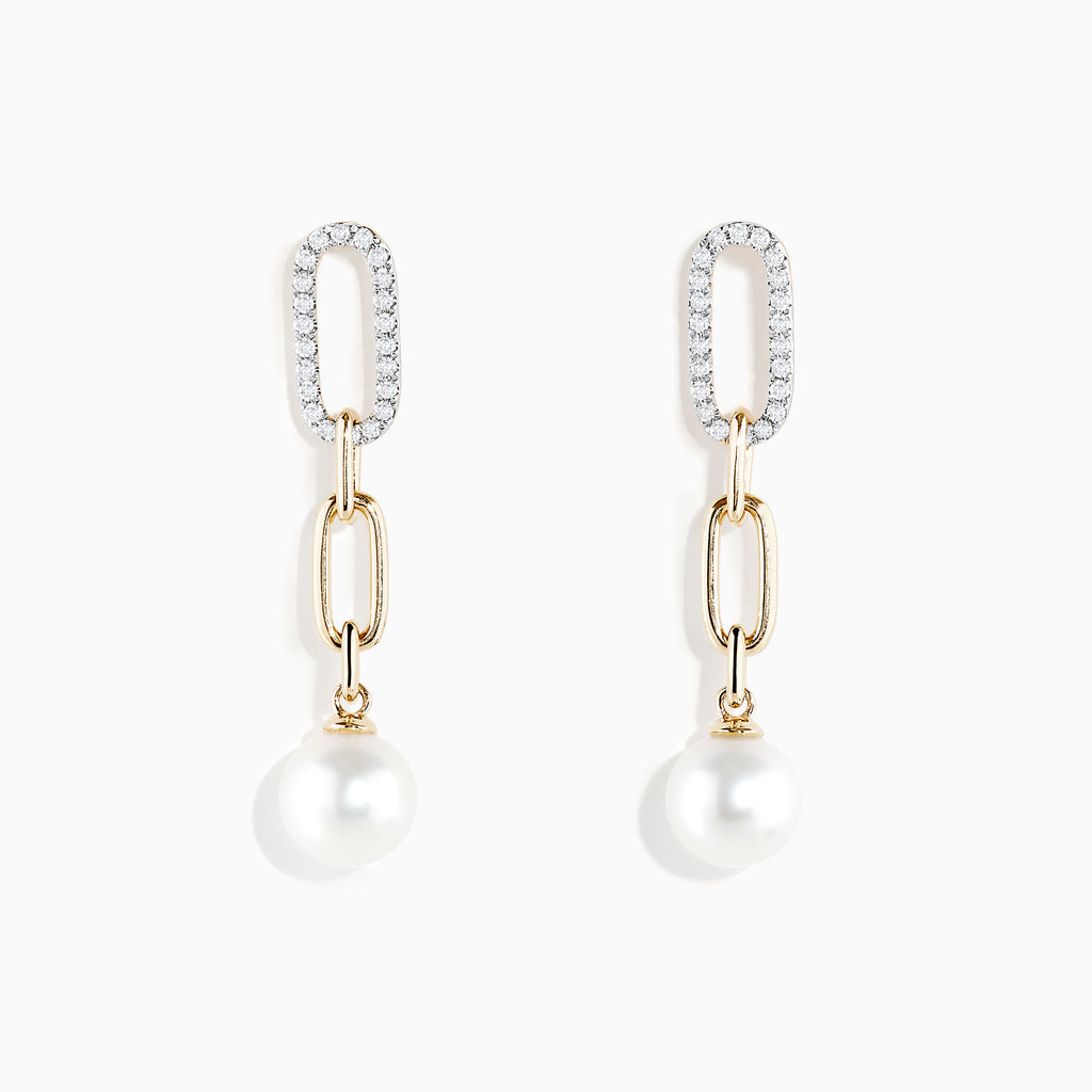 Effy Pearl 14K Yellow Gold Freshwater Pearl and Diamond Drop Earrings