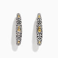 The 925 Sterling Silver & 18K Gold 1 Hoop Earrings feature intricate sterling silver patterns and subtle 18K gold accents, showcased against a white background.