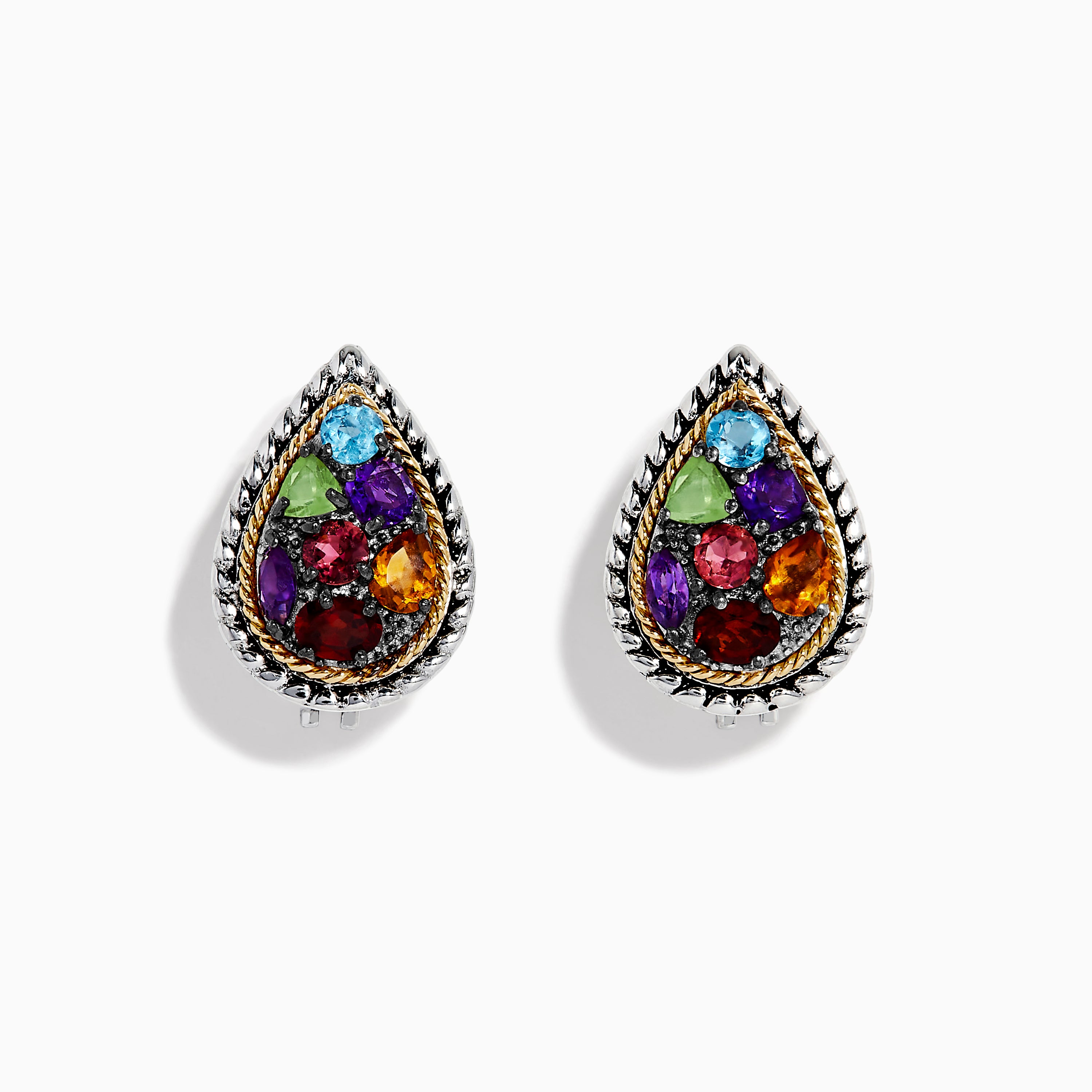 Effy 925 Sterling Silver Multi Stone Pear Shaped French Clip Earrings