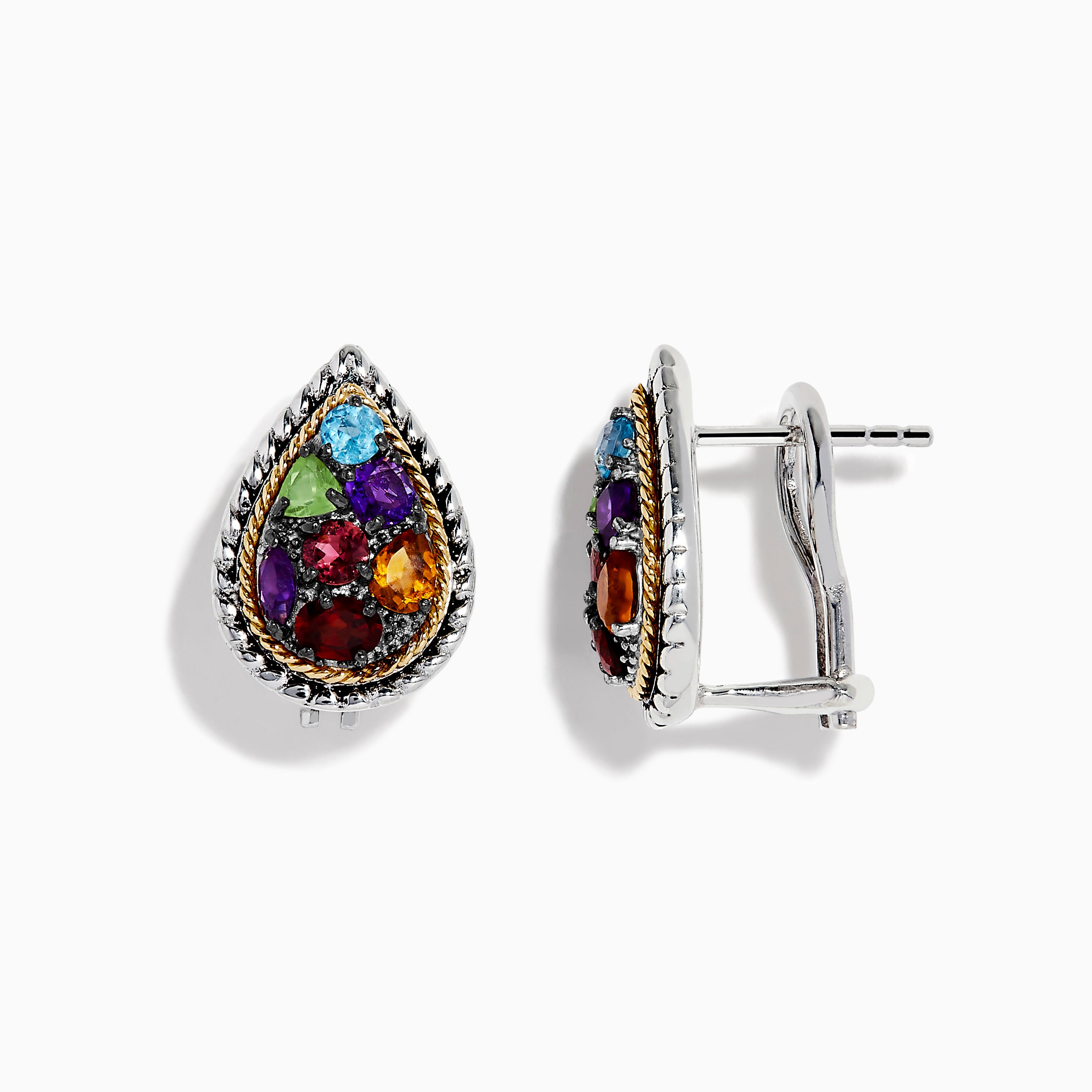 Effy 925 Sterling Silver Multi Stone Pear Shaped French Clip Earrings