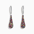 Splash Sterling Silver Multi Color Sapphire Drop Earrings, 4.10 TCW, feature teardrop-shaped pendants with vibrant sapphires in varied hues on sterling silver hooks. The earrings are photographed against a white background.