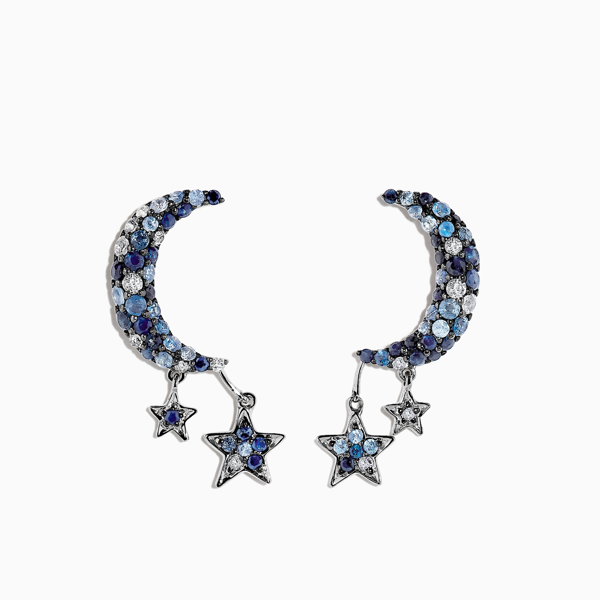 Effy Splash Sterling Silver Blue Sapphire Moon & Star Earrings, 2.35 TCW