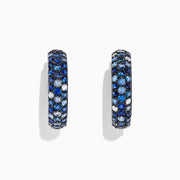 A pair of Effy Splash Silver Blue Sapphire 1 Hoop Earrings, 3.97 TCW, displayed against a white background with soft shadows.