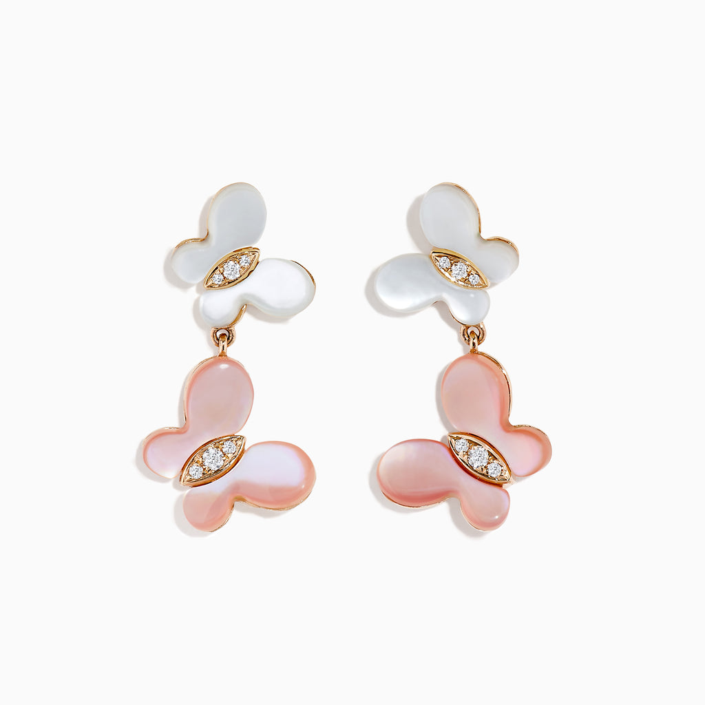 Effy 14K Rose Gold Mother of Pearl and Diamond Butterfly Earrings, 0.08 TCW