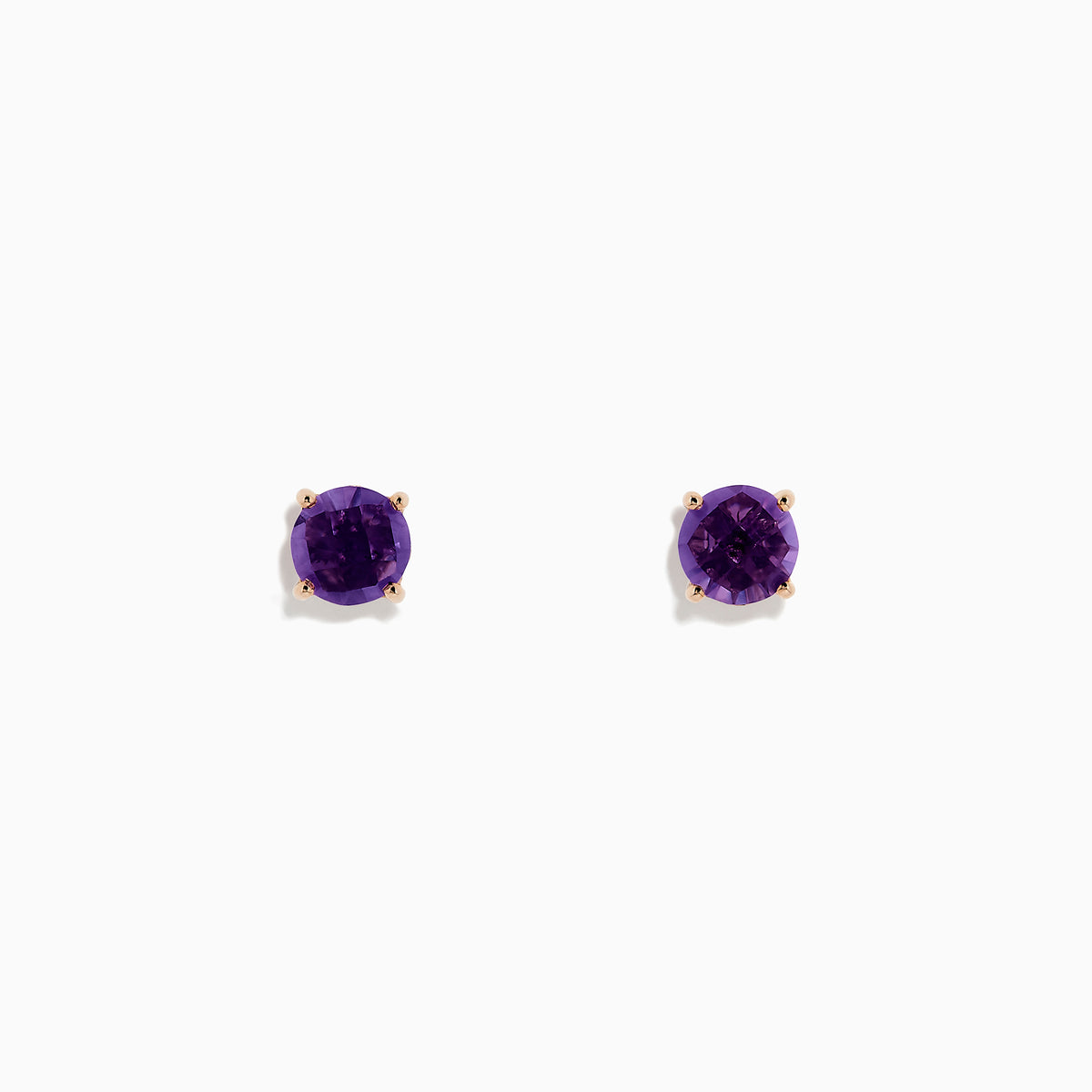 The 14K Rose Gold Amethyst Stud Earrings, 1.81 TCW, each feature a round, faceted amethyst gemstone in a four-prong rose gold setting, shown against a plain white background.