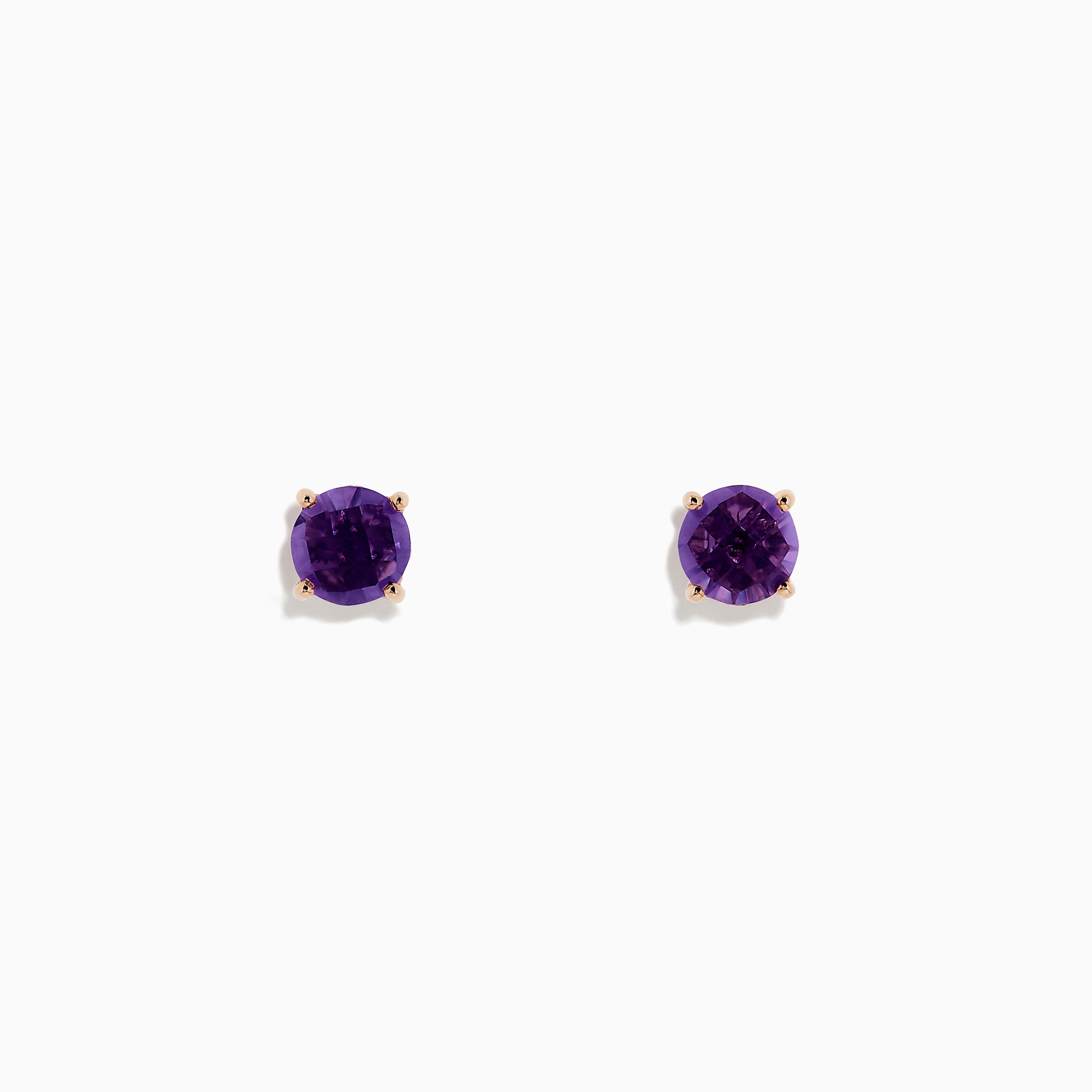 The 14K Rose Gold Amethyst Stud Earrings, 1.81 TCW, each feature a round, faceted amethyst gemstone in a four-prong rose gold setting, shown against a plain white background.