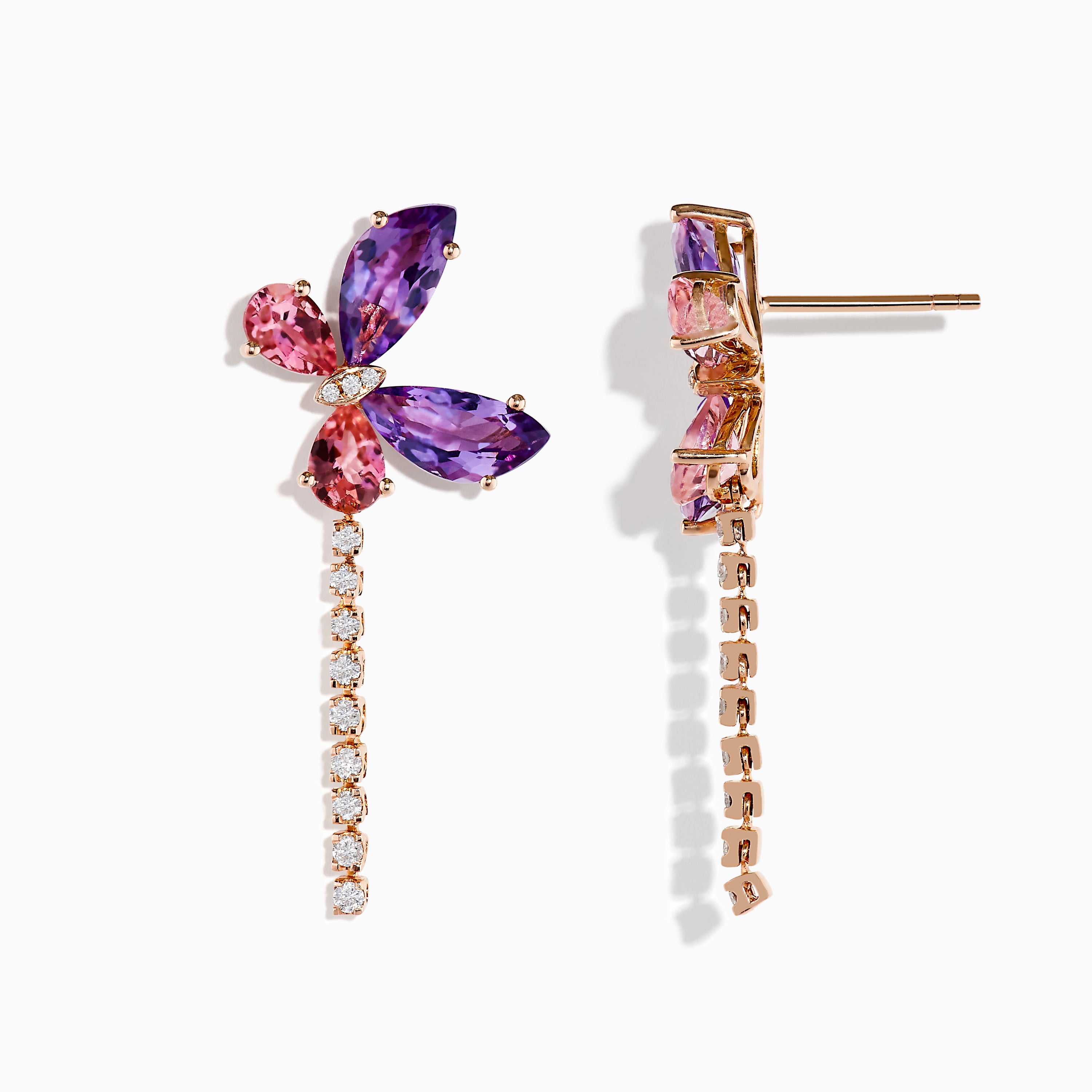Effy 14K Rose Gold Multi-Stone and Diamond Butterfly Drop Earrings