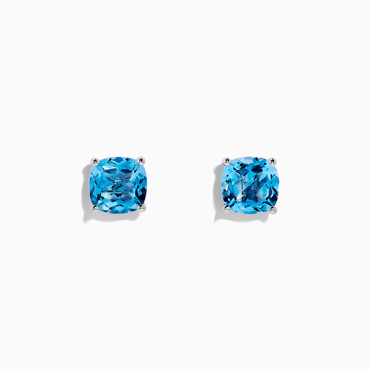 A pair of 14K White Gold Blue Topaz Stud Earrings, 5.15 TCW, is displayed on a plain white background.