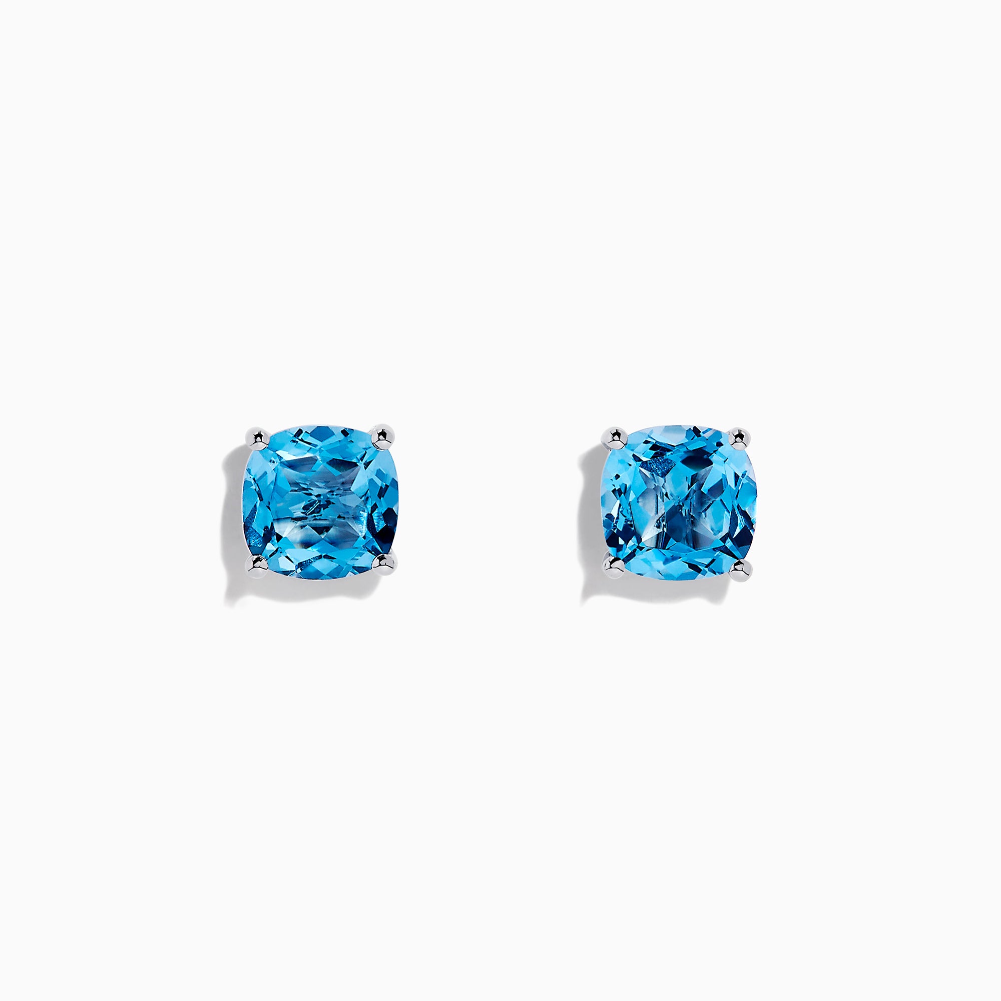 A pair of 14K White Gold Blue Topaz Stud Earrings, 5.15 TCW, is displayed on a plain white background.