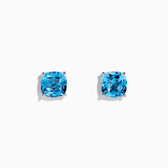 A pair of 14K White Gold Blue Topaz Stud Earrings, 5.15 TCW, is displayed on a plain white background.