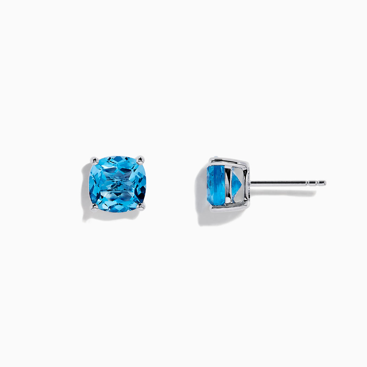 A pair of 14K White Gold Blue Topaz Stud Earrings, 5.15 TCW, is displayed on a plain white background.
