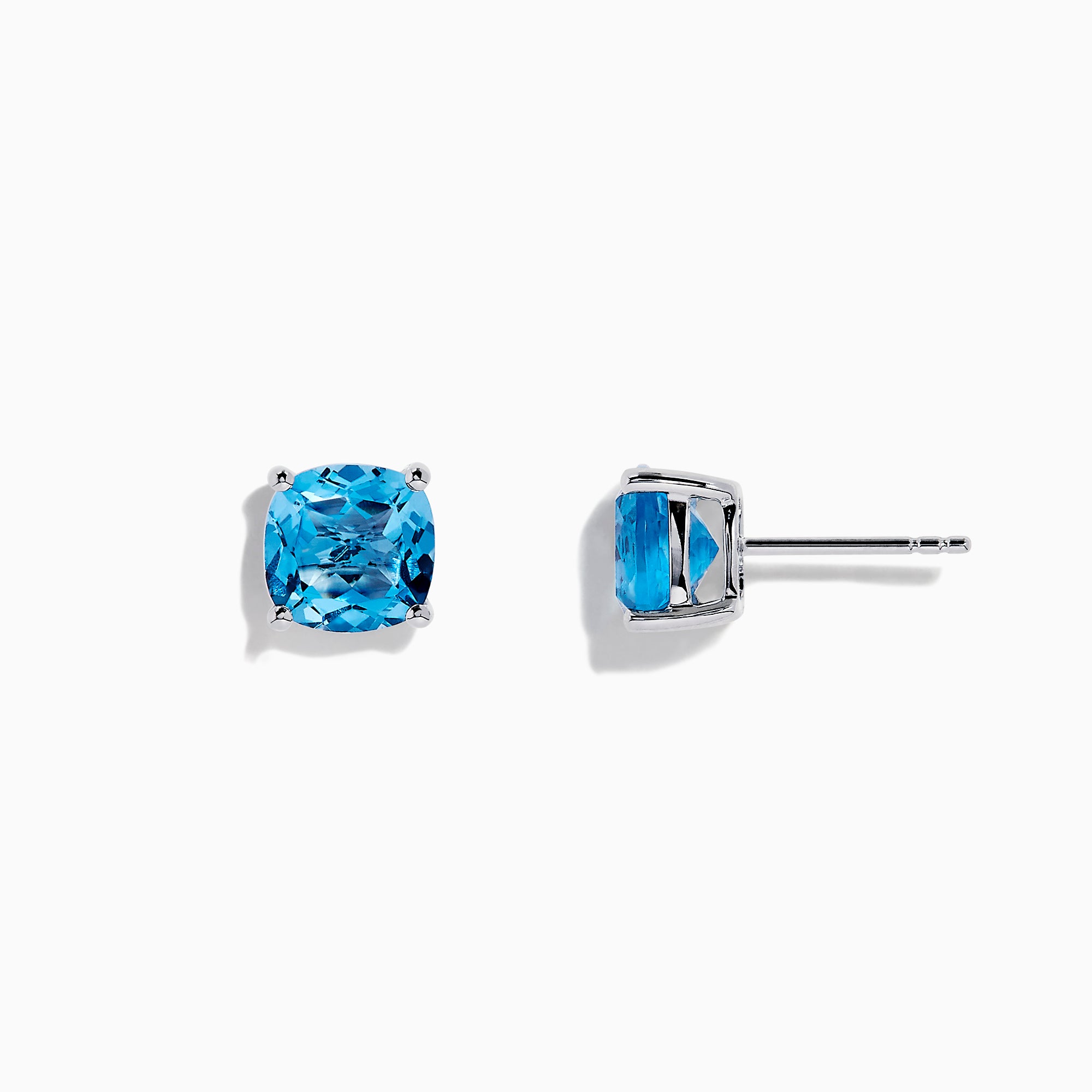A pair of 14K White Gold Blue Topaz Stud Earrings, 5.15 TCW, is displayed on a plain white background.