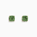 A pair of 14K Yellow Gold Peridot Stud Earrings, 4.50 TCW, with square-cut stones set in gold prongs, displayed on a white background.