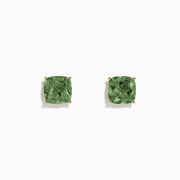 A pair of 14K Yellow Gold Peridot Stud Earrings, 4.50 TCW, with square-cut stones set in gold prongs, displayed on a white background.