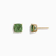 A pair of 14K Yellow Gold Peridot Stud Earrings, 4.50 TCW, with square-cut stones set in gold prongs, displayed on a white background.