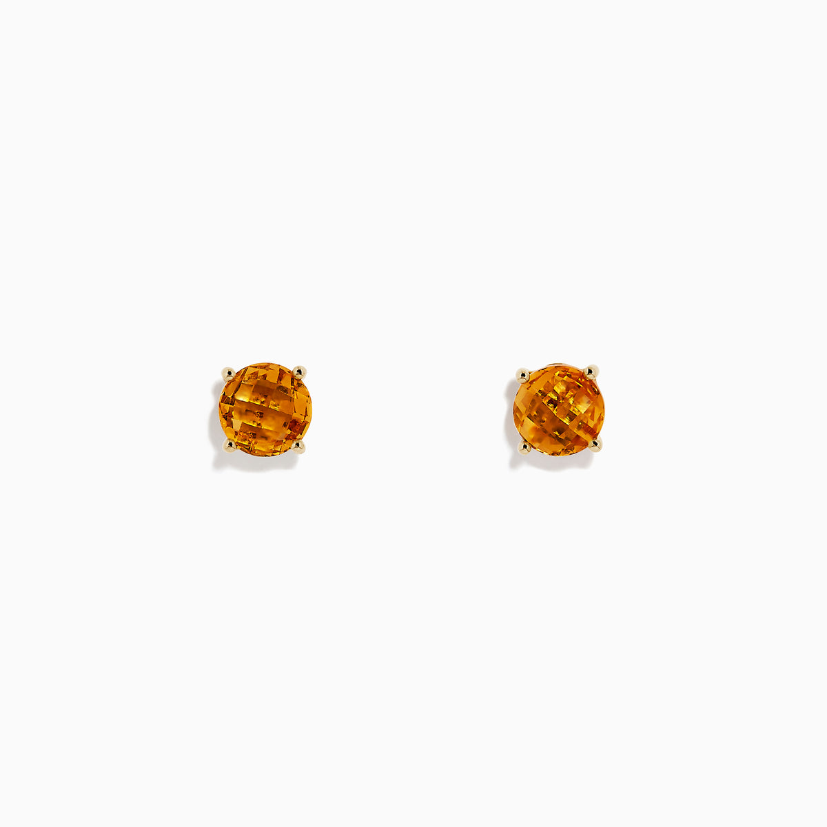 A pair of Sunset 14K Yellow Gold Citrine Stud Earrings, 1.81 TCW, featuring round citrines in a classic prong setting, shown on a plain white background.