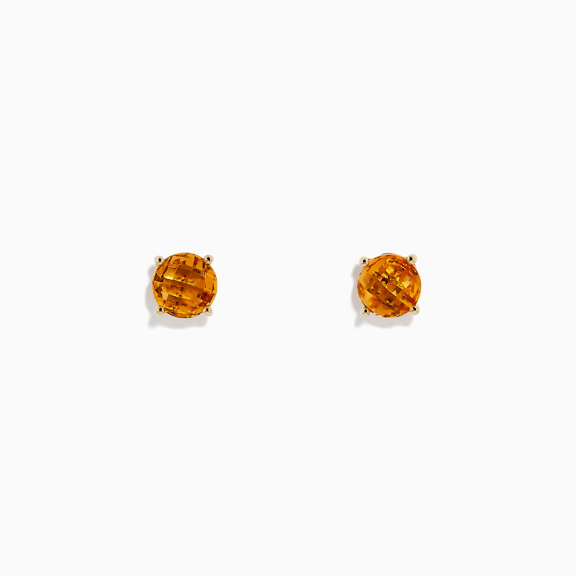 A pair of Sunset 14K Yellow Gold Citrine Stud Earrings, 1.81 TCW, featuring round citrines in a classic prong setting, shown on a plain white background.