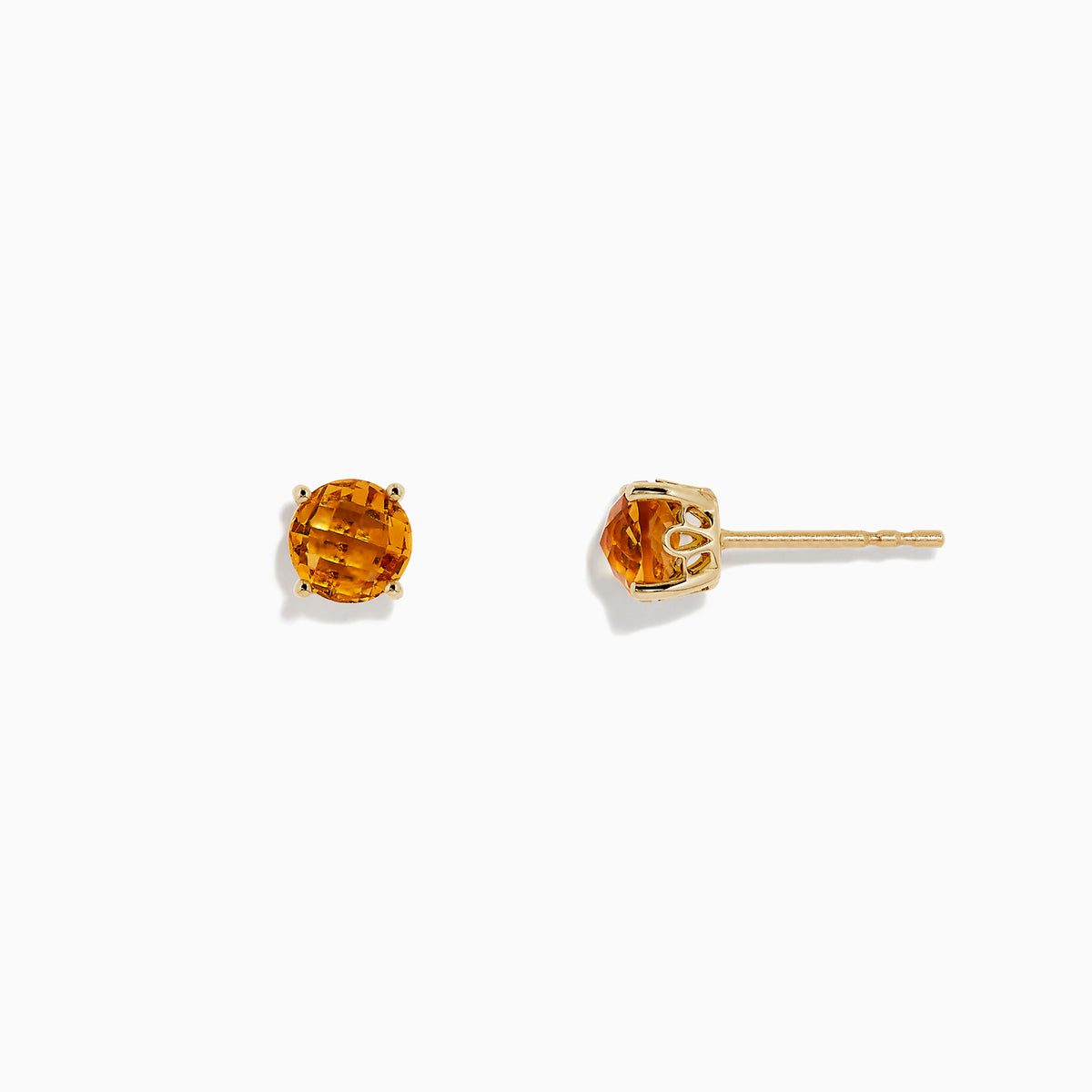 A pair of Sunset 14K Yellow Gold Citrine Stud Earrings, 1.81 TCW, featuring round citrines in a classic prong setting, shown on a plain white background.