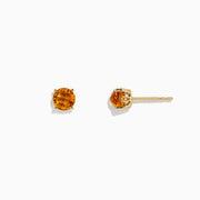 A pair of Sunset 14K Yellow Gold Citrine Stud Earrings, 1.81 TCW, featuring round citrines in a classic prong setting, shown on a plain white background.