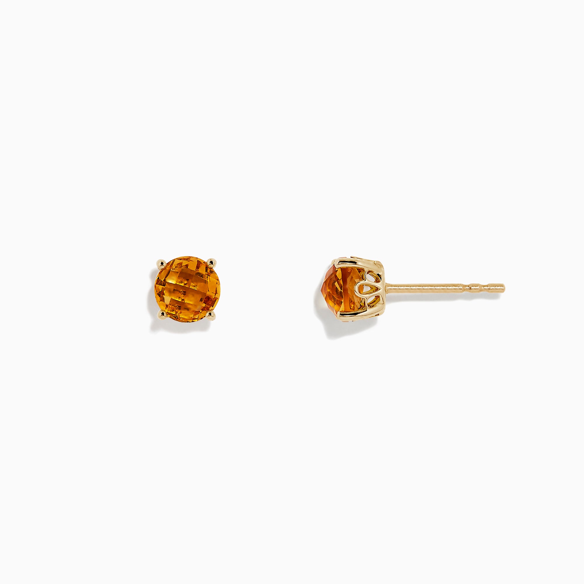 A pair of Sunset 14K Yellow Gold Citrine Stud Earrings, 1.81 TCW, featuring round citrines in a classic prong setting, shown on a plain white background.