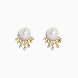 14K Gold Cultured FW Pearl & Diamond Starburst Earrings, 0.32 TCW