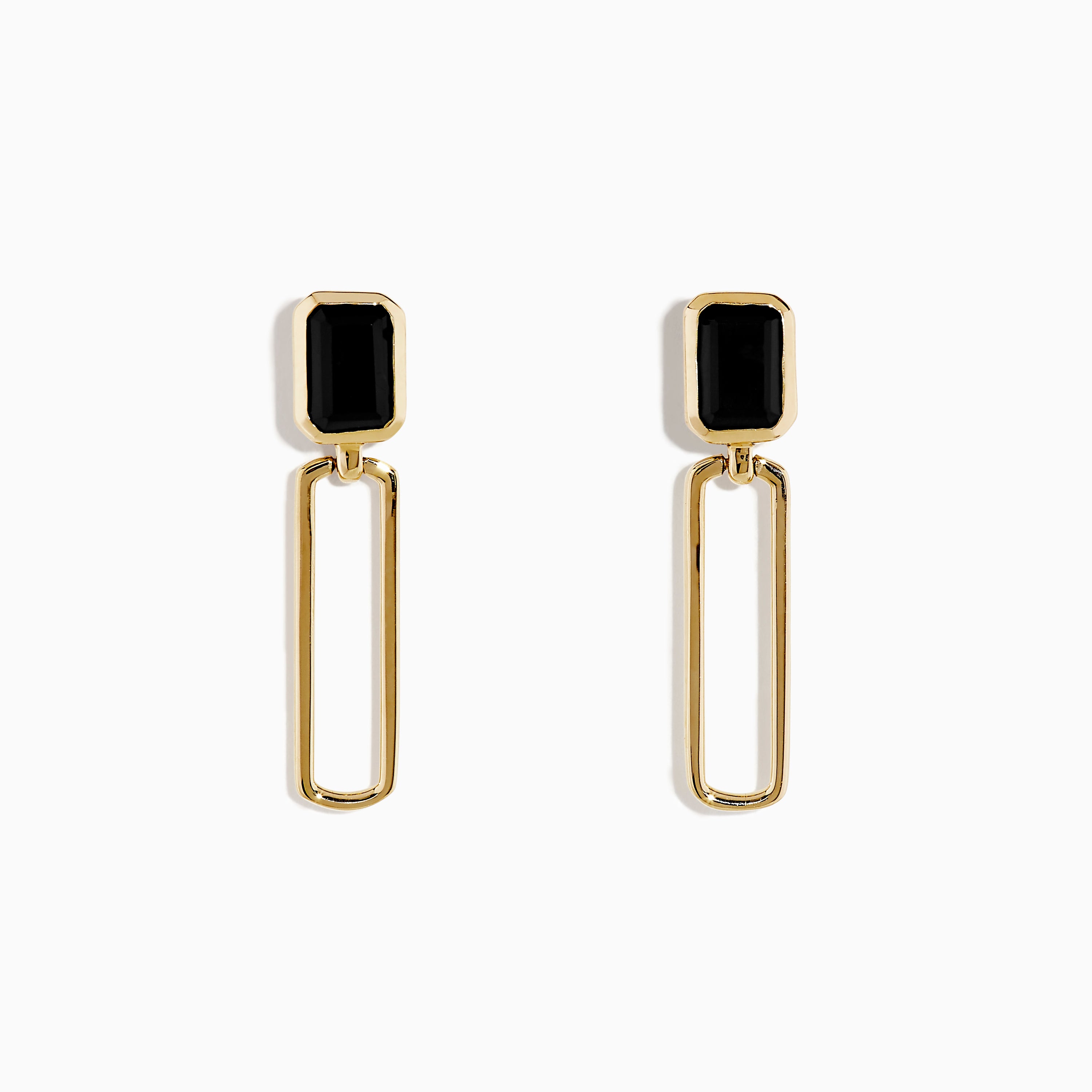 Effy 14K Yellow Gold Onyx Paperclip Drop Earrings