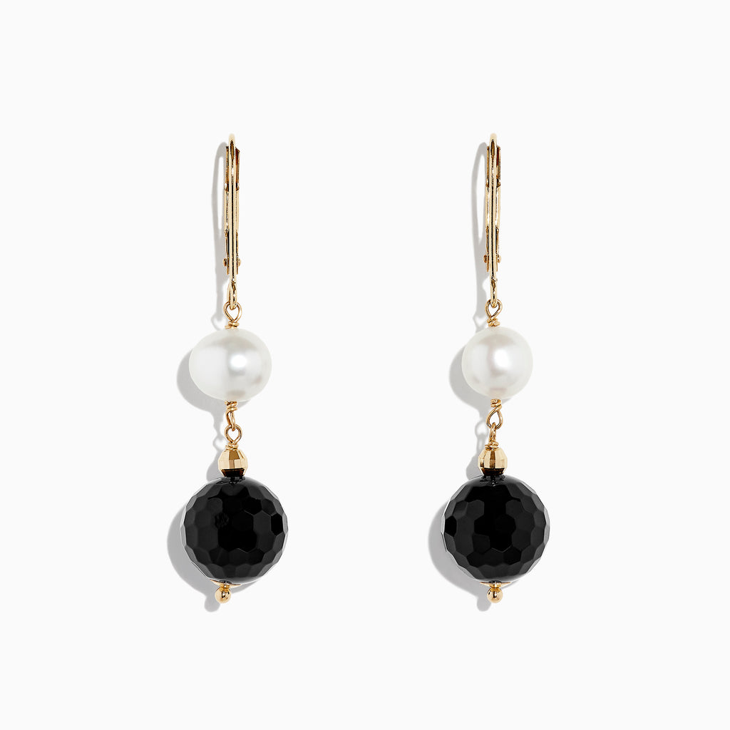 Effy 14K Yellow Gold Onyx and Cultured Fresh Water Pearl Drop Earrings, 14.50 TCW