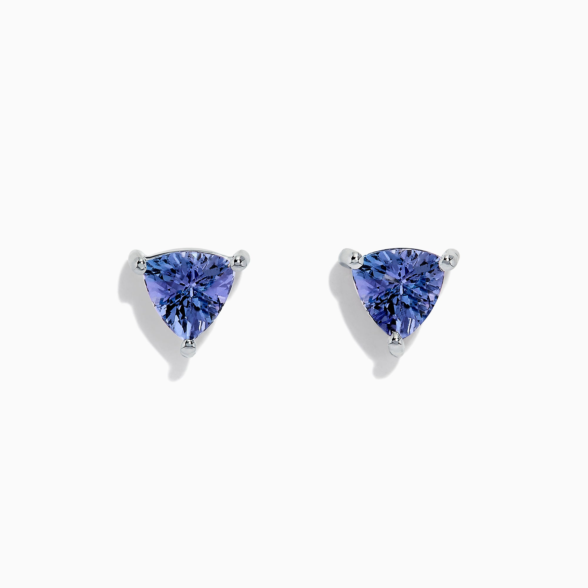 Nahla Siri Sterling Silver Tanzanite Stud Earrings, 1.52 TCW, feature triangular-cut gemstones in three-prong mounts and are shown on a white background.