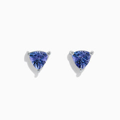 Nahla Siri Sterling Silver Tanzanite Stud Earrings, 1.52 TCW, feature triangular-cut gemstones in three-prong mounts and are shown on a white background.
