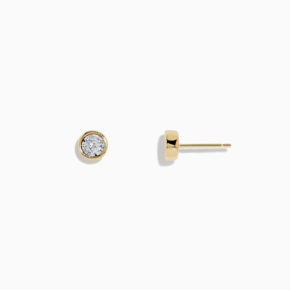 The 14K Two-Tone Gold Bezel Set Diamond Solitaire Stud Earrings (0.23 TCW) feature sparkling diamonds in a classic bezel setting, reminiscent of timeless solitaires, showcased against a plain white background.