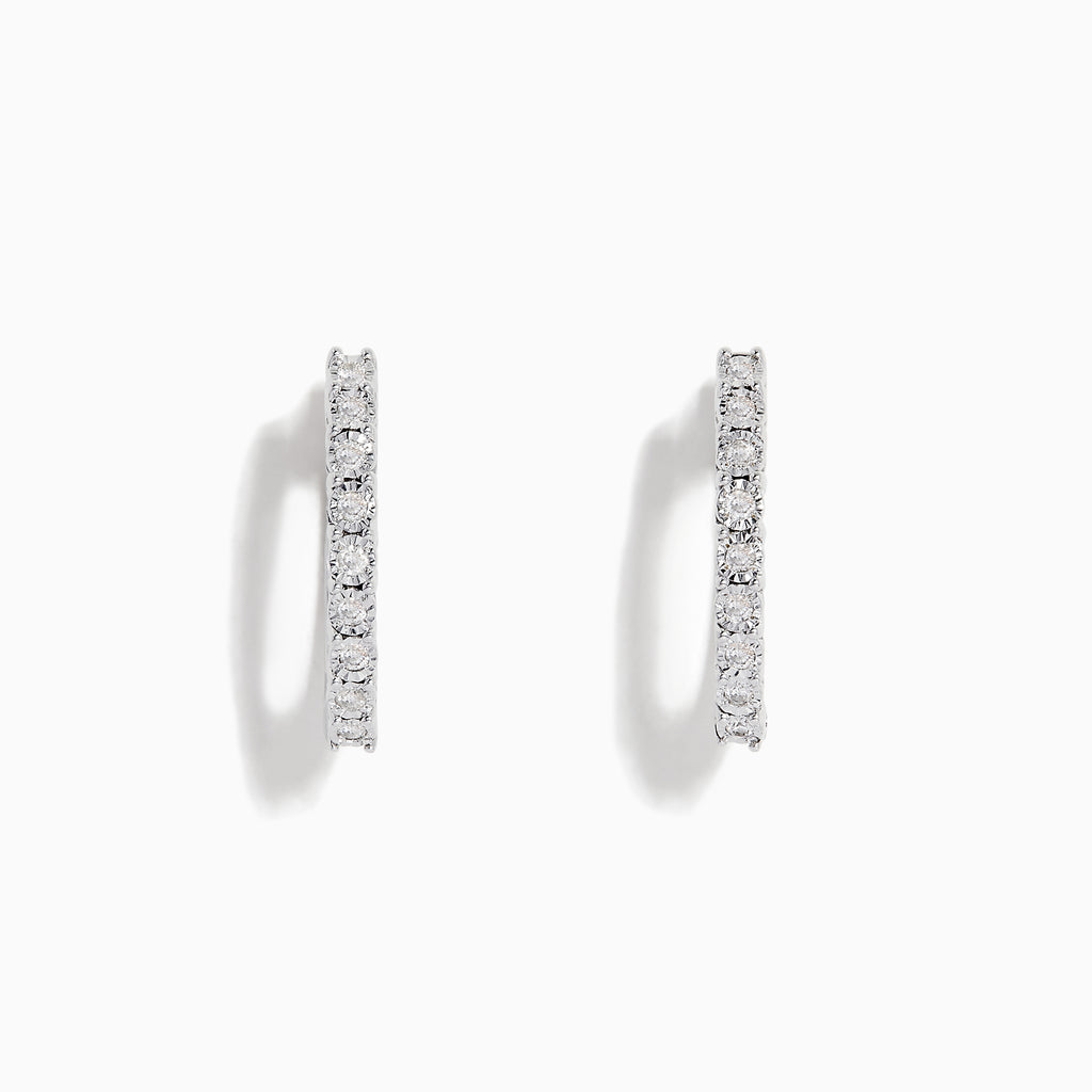 A pair of 925 Sterling Silver Diamond 3/4 Hoop Earrings, 0.18 TCW, displayed upright against a plain white background.