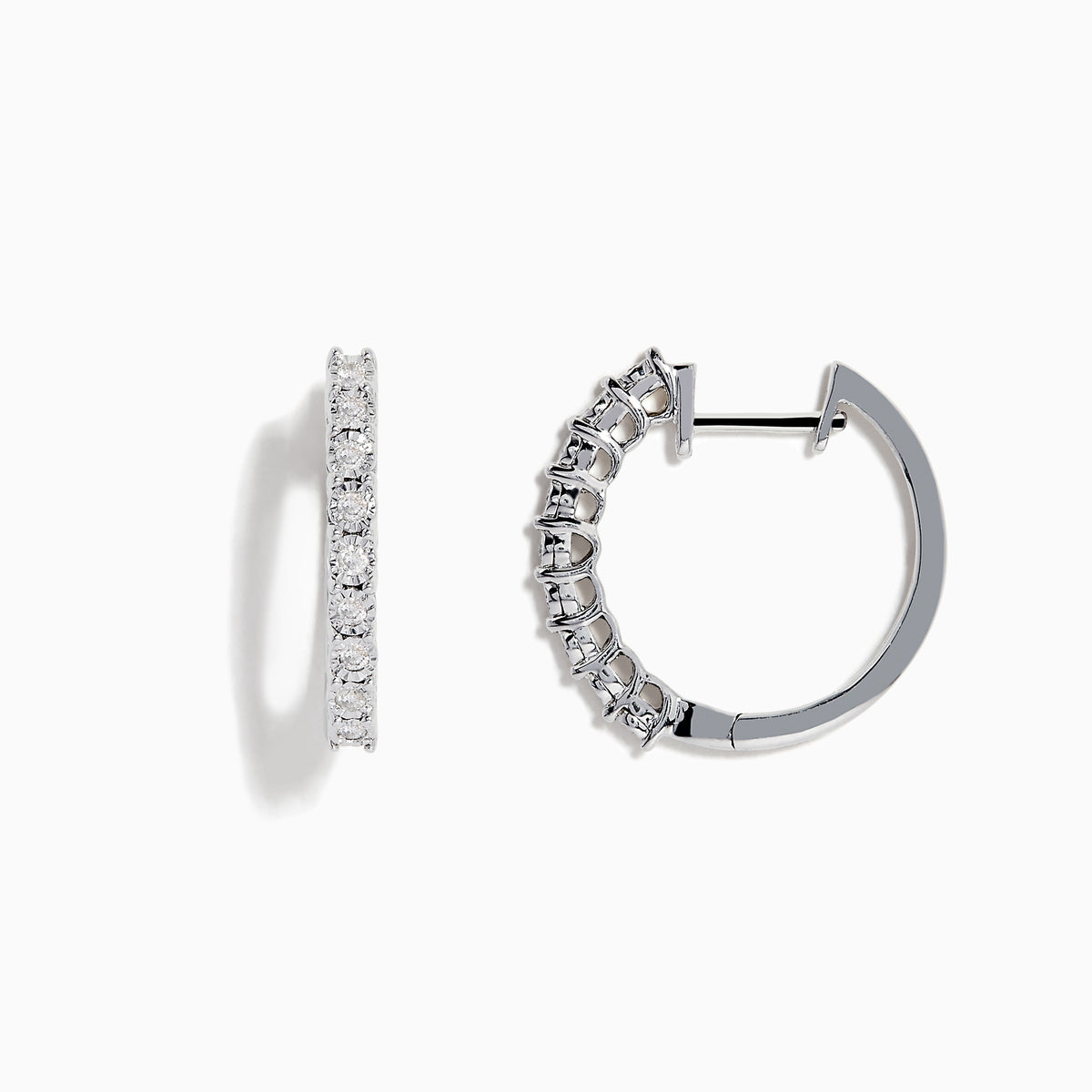 A pair of 925 Sterling Silver Diamond 3/4 Hoop Earrings, 0.18 TCW, displayed upright against a plain white background.