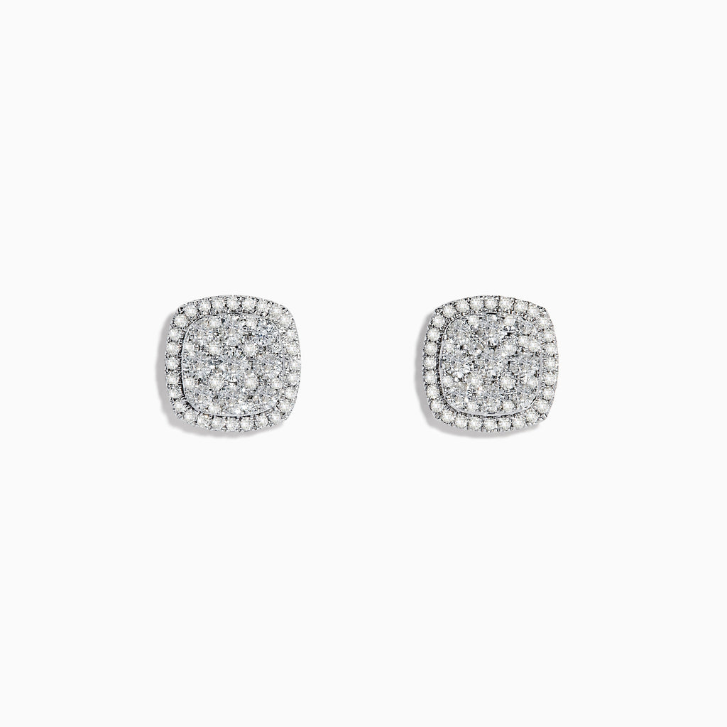 A pair of Pave Classica 14K White Gold Diamond Square Stud Earrings featuring a double halo of sparkling diamonds, shown against a plain white background.