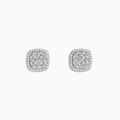 A pair of Pave Classica 14K White Gold Diamond Square Stud Earrings featuring a double halo of sparkling diamonds, shown against a plain white background.
