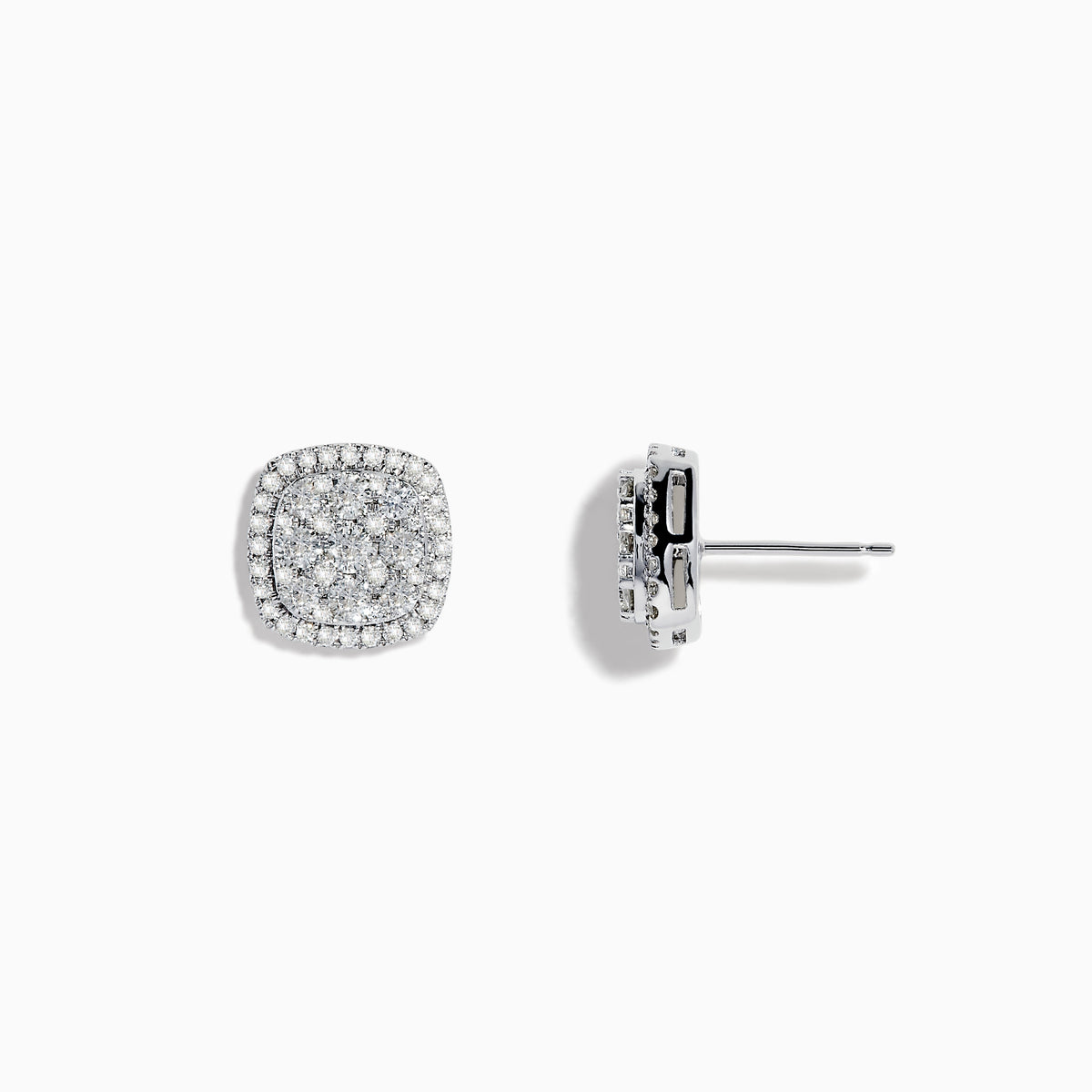 A pair of Pave Classica 14K White Gold Diamond Square Stud Earrings featuring a double halo of sparkling diamonds, shown against a plain white background.