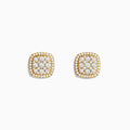 The Pave Classica 14K Yellow Gold Square Diamond Stud Earrings feature a 0.97 TCW cluster of round white stones in a floral design, framed by additional diamonds for a radiant look.